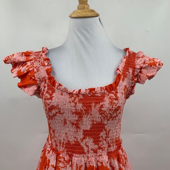 Tuckernuck Dress Womens M Medium Scarlet Toile Mallie Ruffle Sleeve Smocked Midi - Picture 3 of 13